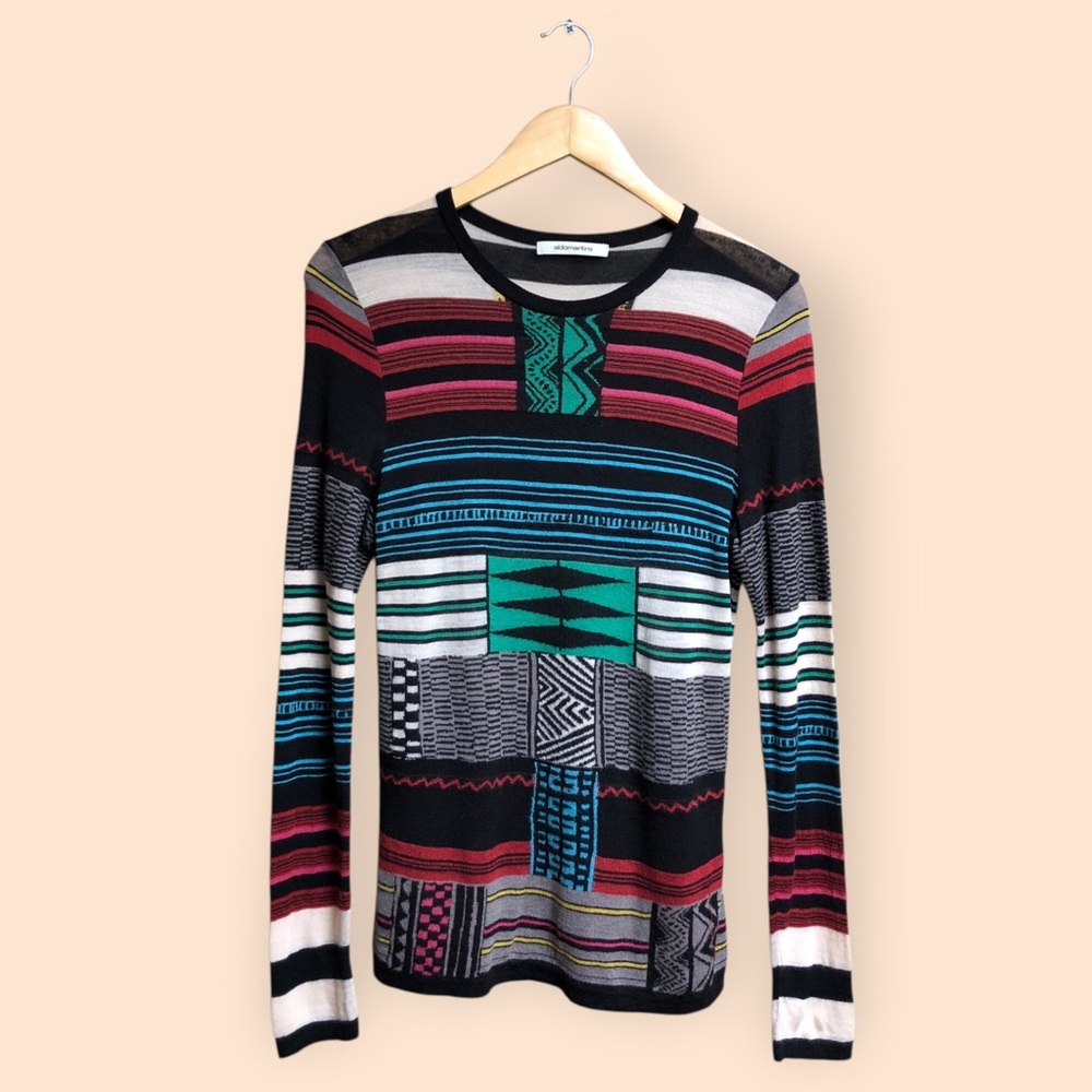 Aldomartins Colorful Geometric Sheer Knit Sweater Top Micromodal Wool Spain 10
